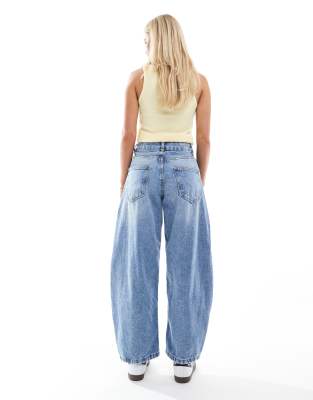 Asos Petite Asos Design Petite High Rise Barrel Leg Jeans In Blue