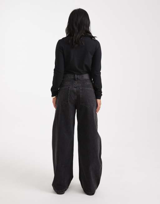 ASOS DESIGN Petite high rise barrel leg jeans in black