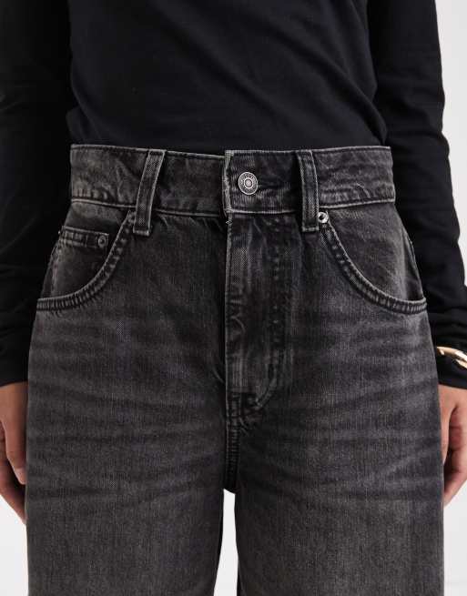 ASOS DESIGN Petite high rise barrel leg jeans in black