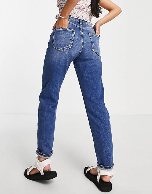 Women Petite high rise 'farleigh' slim mom jeans in authentic midwash 