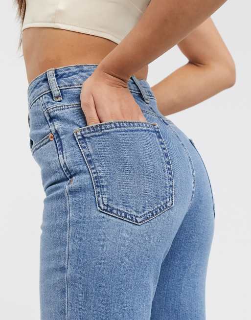ASOS DESIGN Petite high rise farleigh 'slim' mom jeans in mid vintage wash, 3 of 4