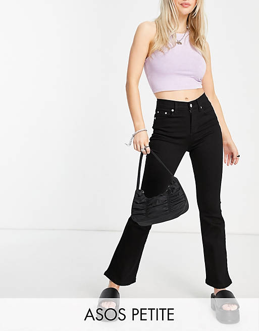 Women Petite high rise 'lift and contour' flare jeans in clean black 