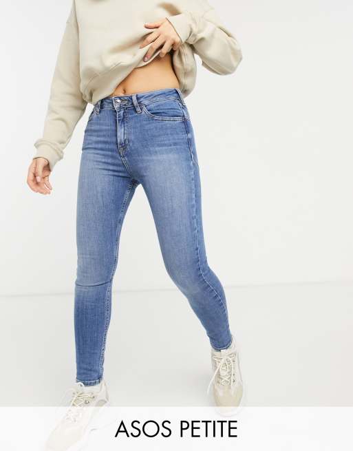 ASOS DESIGN Petite high rise lift and contour skinny jeans in midwash