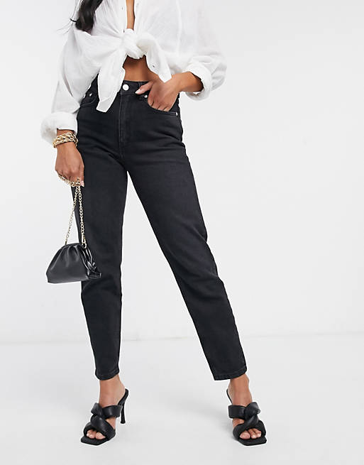 Women Petite high rise 'lift and contour' slim mom jeans in washed black 