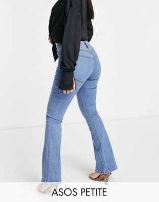 ASOS DESIGN Petite high rise 'lift and contour' stretch flare jeans in bright blue