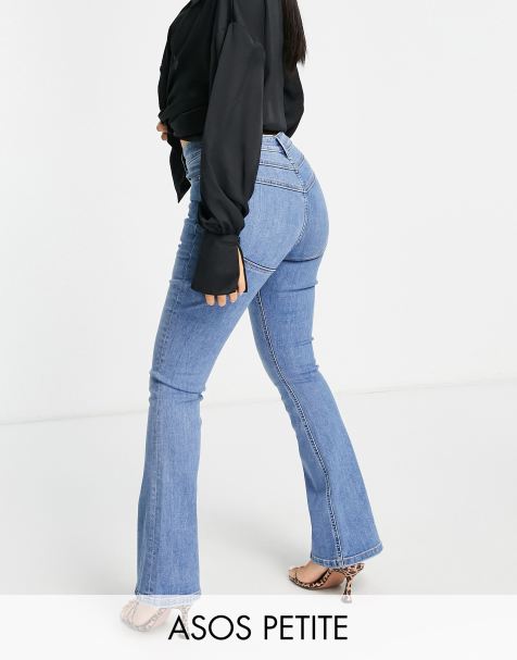 ASOS DESIGN Petite high rise 'lift and contour' stretch flare jeans in bright blue - view 1