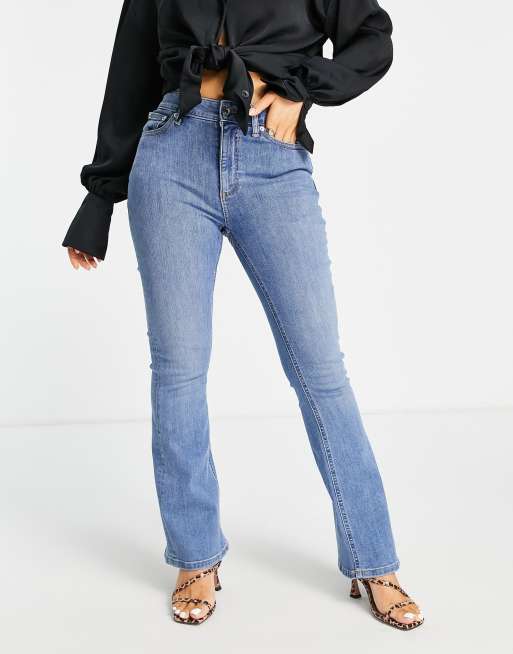 ASOS DESIGN Petite high rise 'lift and contour' stretch flare jeans in bright blue, 4 of 4