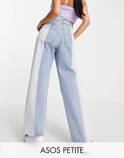 Jeans Petite high rise 'relaxed' dad jean in two tone lightwash 