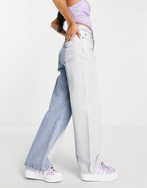 Jeans Petite high rise 'relaxed' dad jean in two tone lightwash 