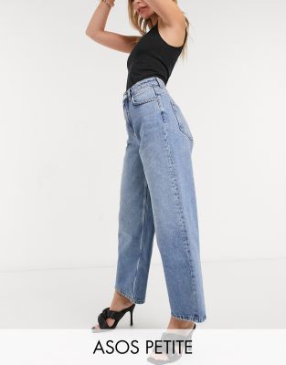 ASOS DESIGN Petite high rise 'relaxed' dad jeans brightwash-Blue