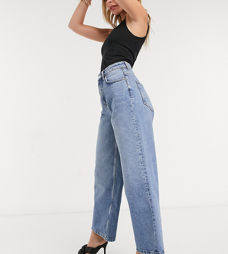 ASOS DESIGN Petite high rise 'relaxed' dad jeans brightwash-Blue
