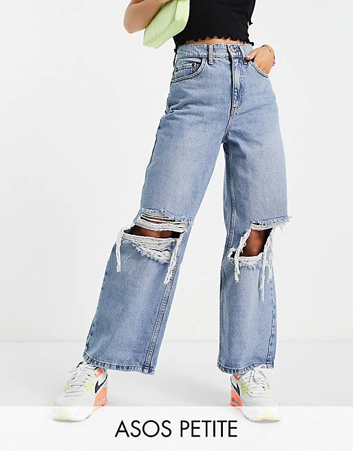 Petite high rise 'relaxed' dad jeans in brightwash with rips 