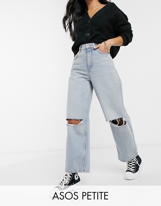 ASOS DESIGN Petite high rise 'relaxed' dad jeans in lightwash with rips