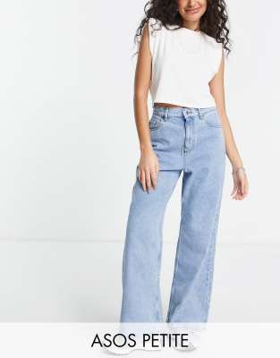 ASOS DESIGN Petite high rise ’relaxed’ dad jeans in lightwash-Blue