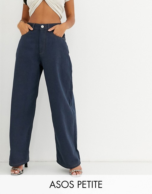 ASOS DESIGN Petite high rise 'Relaxed' dad jeans in smokey blue wash