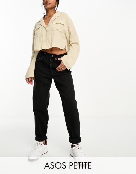 ASOS DESIGN Petite high rise relaxed mom jeans in black - view 1