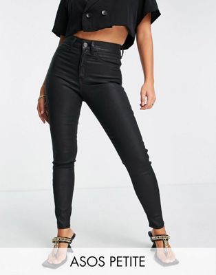 ASOS DESIGN Petite high rise ridley 'skinny' jeans in coated black
