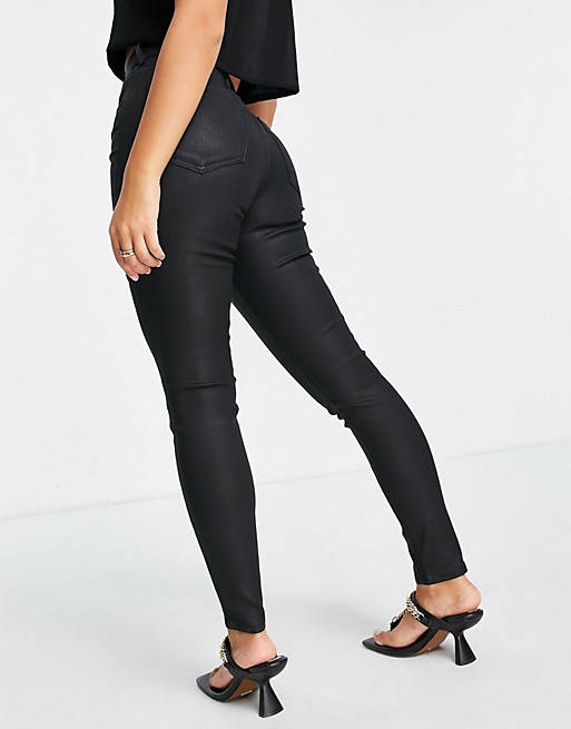 ASOS DESIGN Petite high rise ridley jeans in coated black |