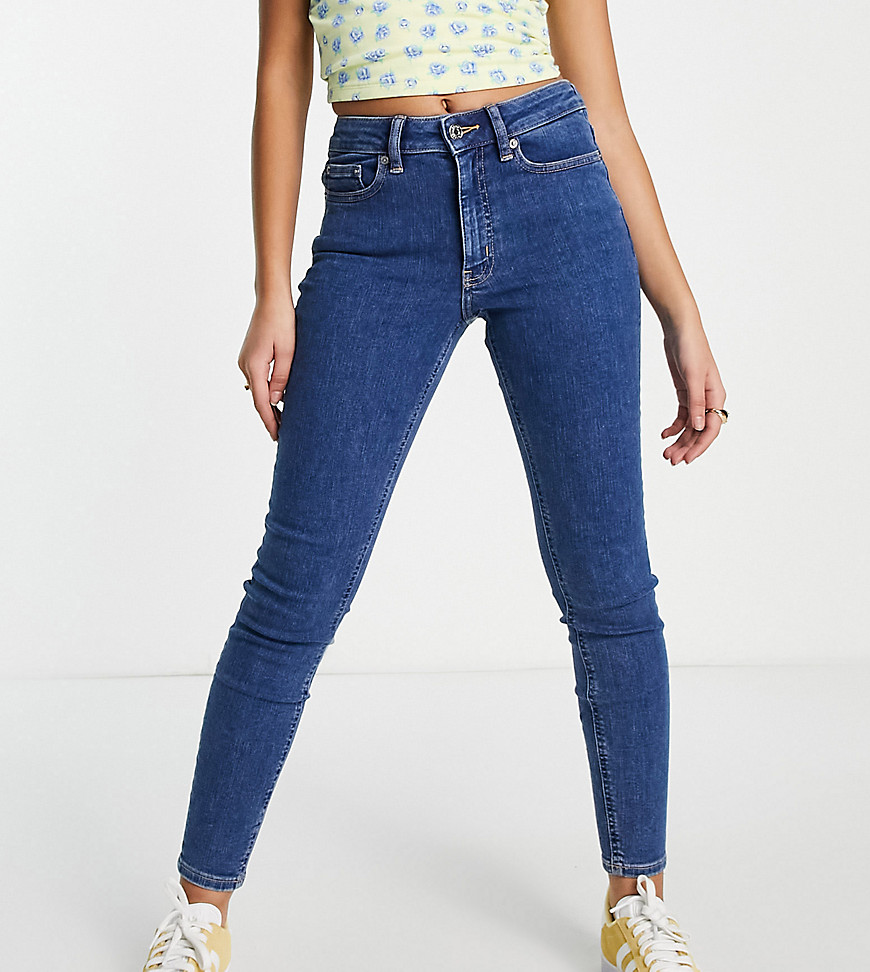 Asos Design Petite High Rise Ridley 'Skinny' Jeans In Midwash-Blue