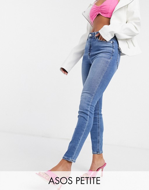 ASOS DESIGN Petite high rise ridley 'skinny' jeans in pretty mid stonewash