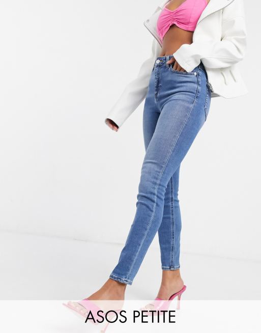 ASOS DESIGN Petite high rise ridley 'skinny' jeans in pretty mid stonewash