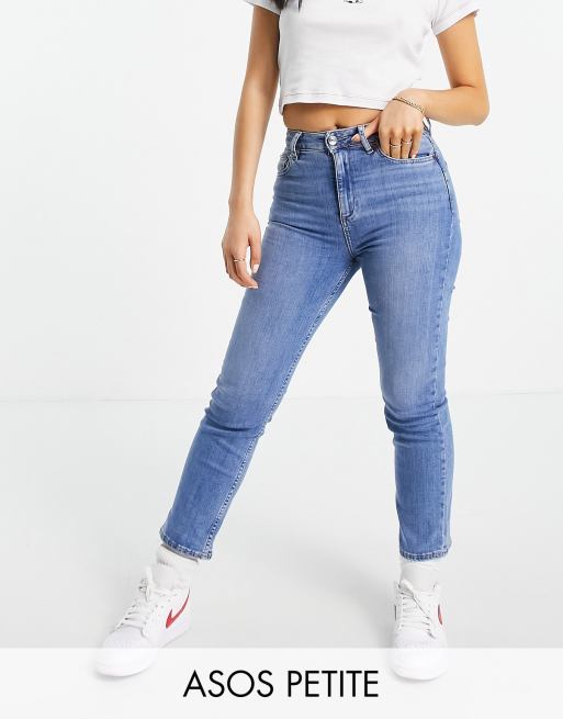 ASOS DESIGN Petite high rise 'sassy' cigarette jeans in bright midwash |  ASOS