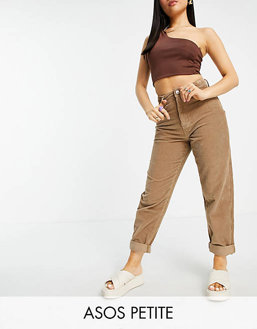 ASOS DESIGN Petite high rise 'slouchy' mom jeans in biscuit cord