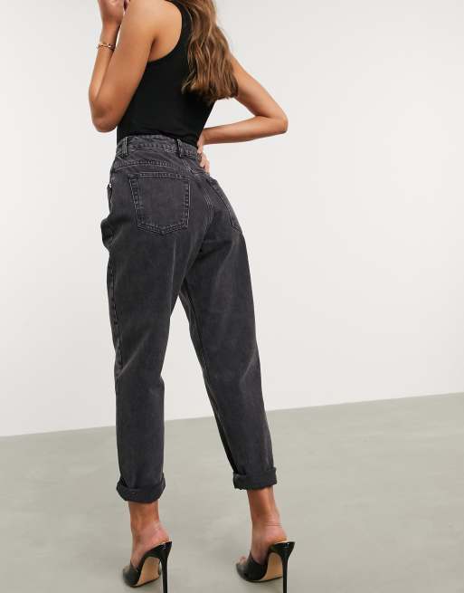 ASOS DESIGN Petite high rise Slouchy mom jeans in washed black ASOS