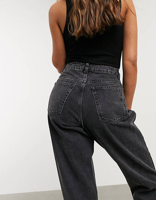 Jeans Petite high rise 'slouchy' mom jeans in washed black 
