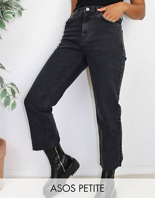 ASOS DESIGN Petite high rise stretch 'effortless' crop kick flare jeans in black