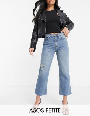 ASOS DESIGN high rise stretch 'effortless' crop kick flare jeans in midwash