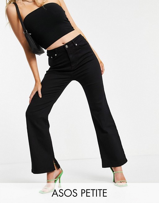 ASOS DESIGN Petite high rise 'Y2K' stretch flare jeans in black