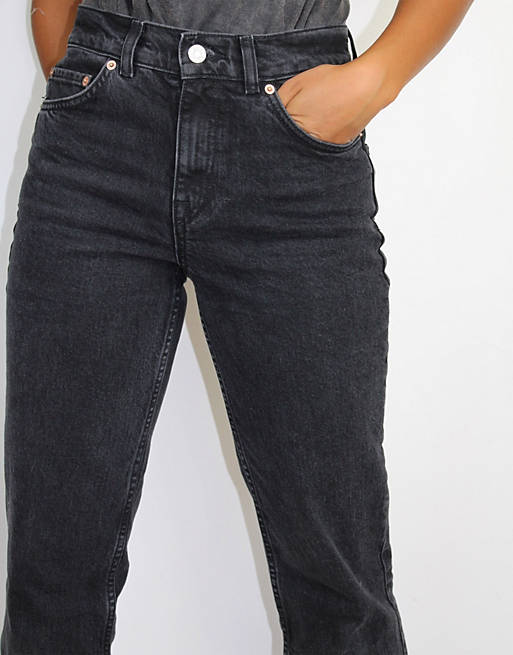 Women Petite high rise stretch 'slim' straight leg jeans in black 