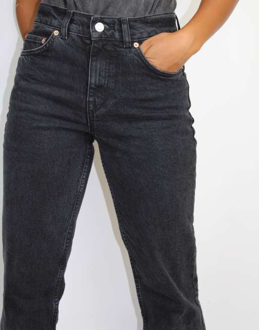 ASOS DESIGN Petite High rise stretch 'slim' straight leg jeans in black, 3 of 4
