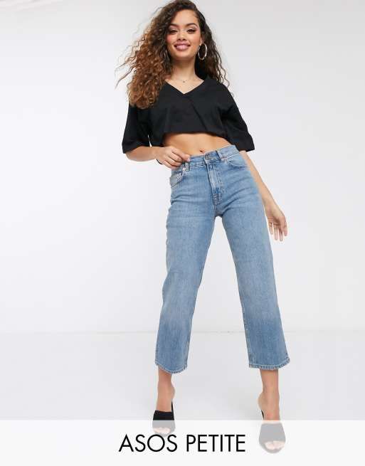 ASOS DESIGN Petite High rise stretch 'slim' straight leg jeans in light ...