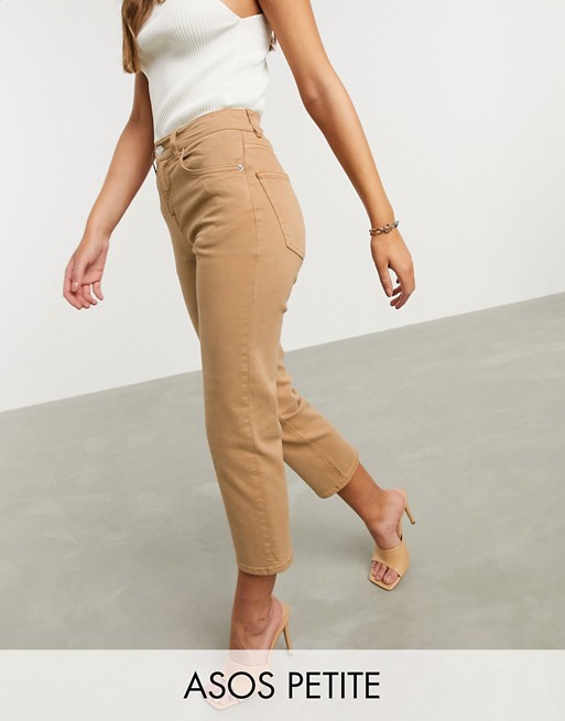 ASOS DESIGN Petite High rise stretch 'slim' straight leg jeans in tan