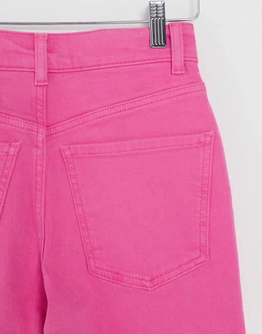 ASOS DESIGN Petite high rise 'Stretch' straight leg jeans in bumblegum pink