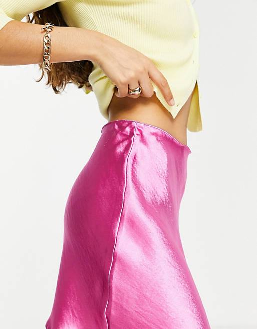 Skirts Petite high shine satin mini skirt in super pink 