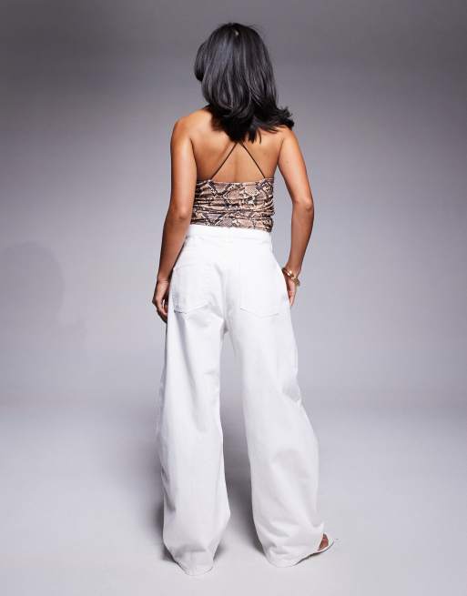 ASOS DESIGN Petite high waist barrel jeans in ecru