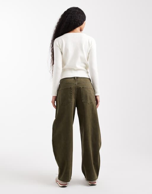 ASOS DESIGN Petite high waist barrel leg jeans in khaki