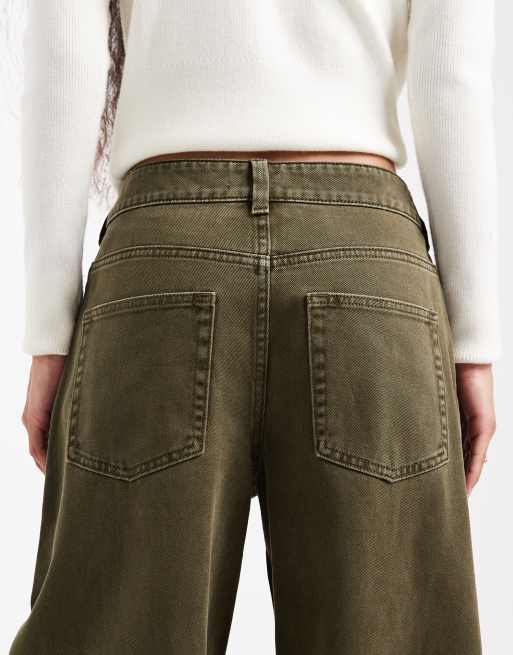 ASOS DESIGN Petite high waist barrel leg jeans in khaki, 4 of 5