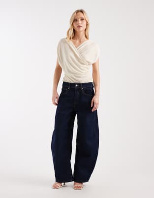 Asos Petite Asos Design Petite High Waist Barrel Leg Jeans In Blue