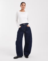ASOS DESIGN Petite high waist barrel leg jeans in rinse wash