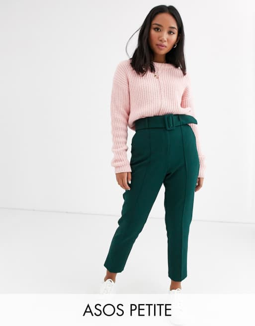 ASOS DESIGN Petite high waist cigarette trousers with belt