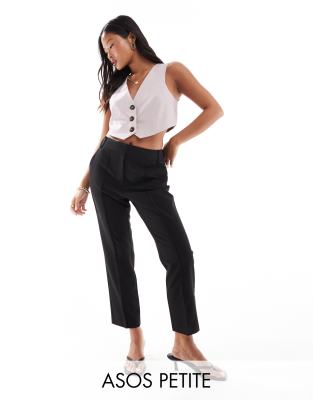 ASOS DESIGN Petite tailored high waist cropped trousers in black