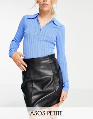 ASOS DESIGN Petite high waist faux leather mini skirt in black