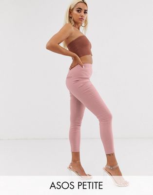 ASOS DESIGN Petite high waist pants in skinny fit in blush-Pink