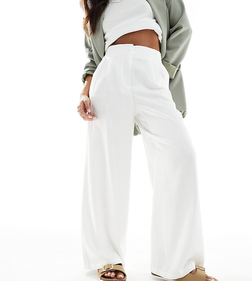 ASOS DESIGN Petite high waist seam detail trousers with linen in white