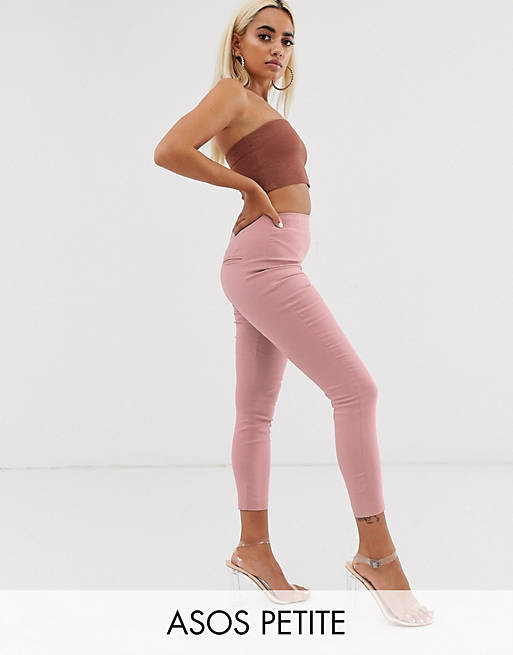ASOS DESIGN Petite high waist trousers in skinny fit in blush