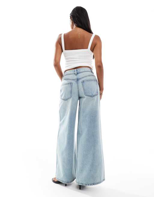 ASOS DESIGN Petite high waist wide leg jeans in vintage wash
